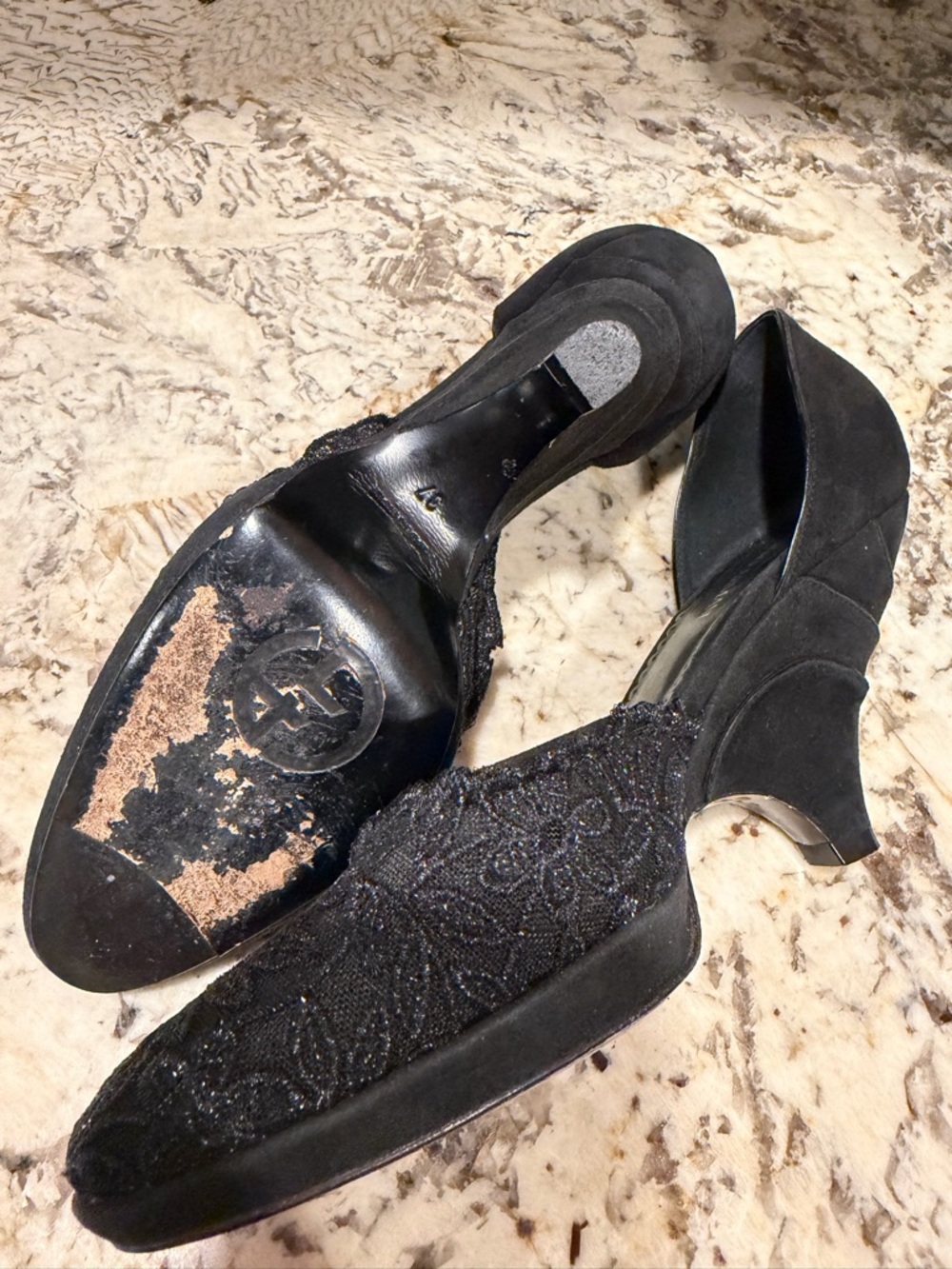Giorgio Armani Black Lace Heel Wedge Pumps Sexy Date Night Baddie Designer - Picture 8 of 10